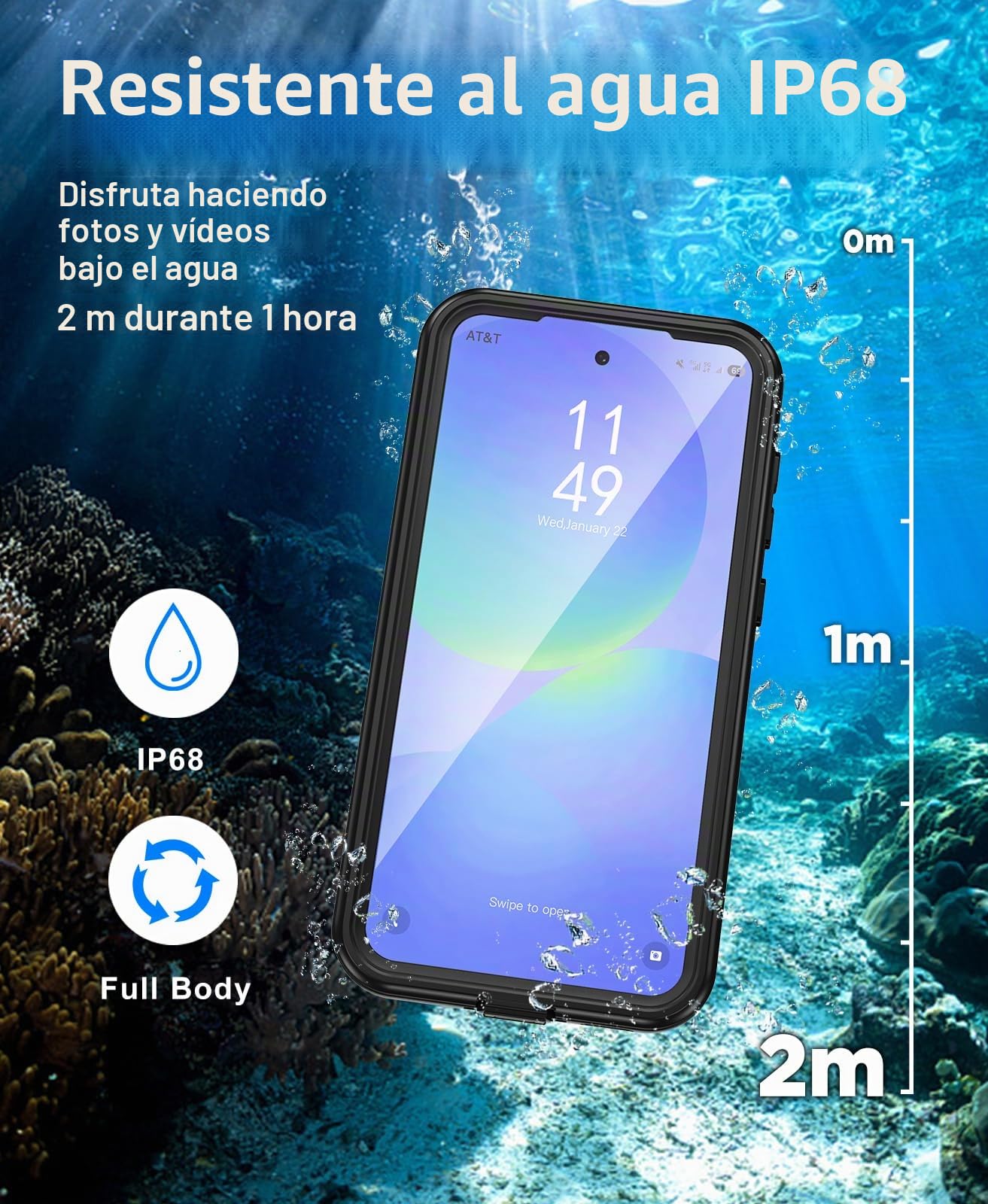 Beeasy Funda para Samsung Galaxy A26 Impermeable,360 Grados Antigolpes Militar Completa Blindada Irrompible Resistente Acuatica Carcasa,IP68 Waterproof Case con Protector Camara/Pantalla