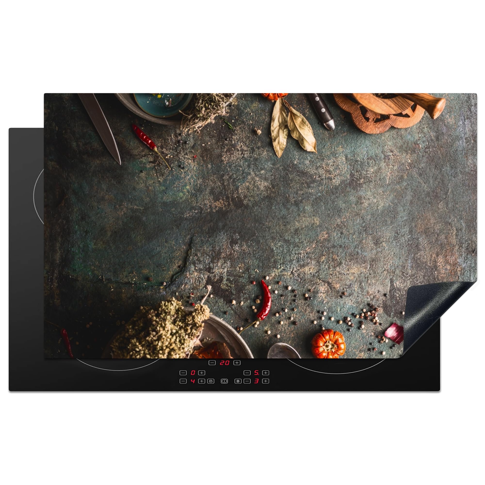 KitchenYeah© Induction Hob Protector Mat 20.3"x32.7" / 83x51.5 cm Cooker Top Protectors Cover Ceramic Covers Electric Hobs Vinyl Marble - Vegetable - Autumn - Pumpkin - Rustic - Herbs