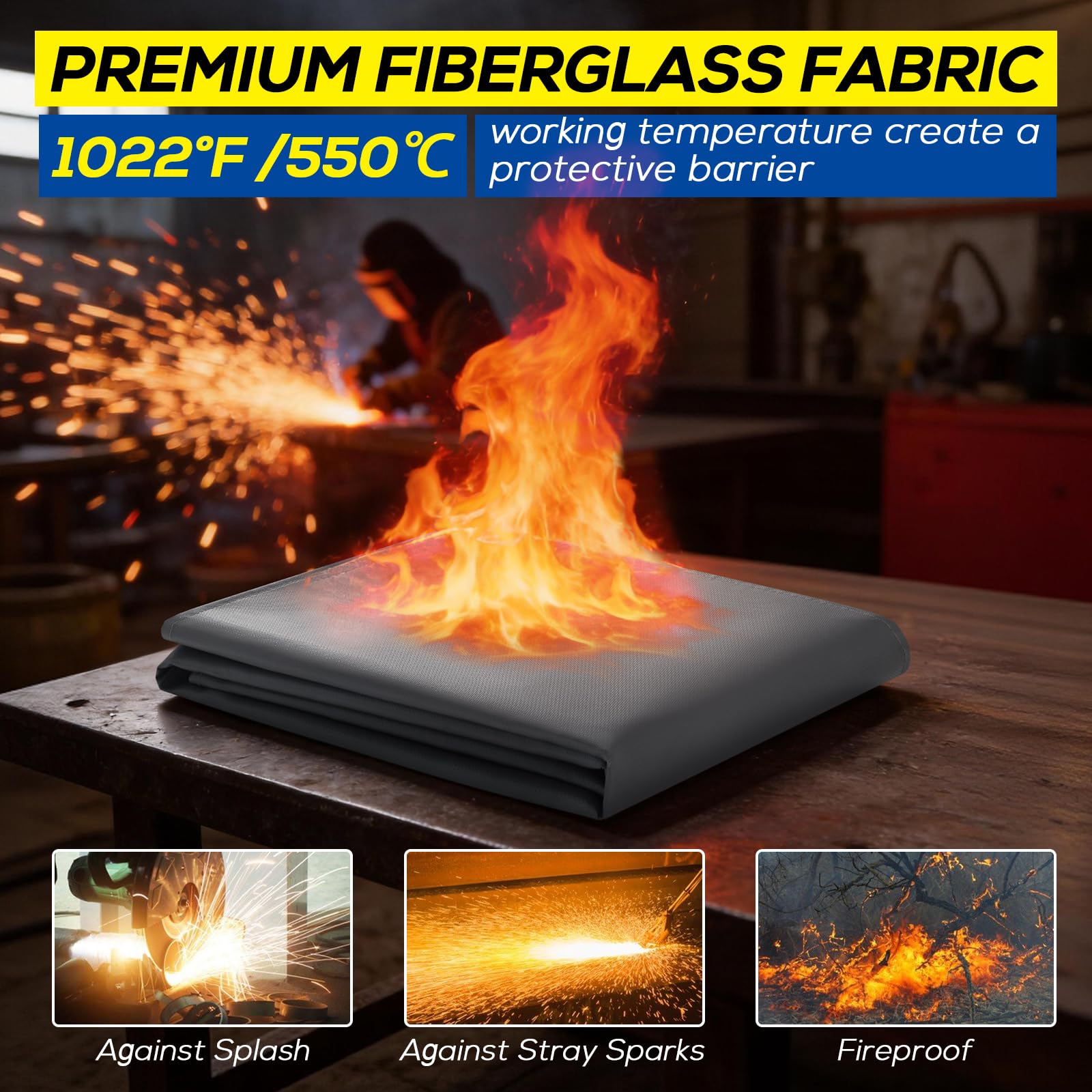 PAWBOSE Mantas ignífugas de vidrio con silicona, 180x240 cm. Protección para soldadura y corte, con bolsa. Uso interior y exterior.