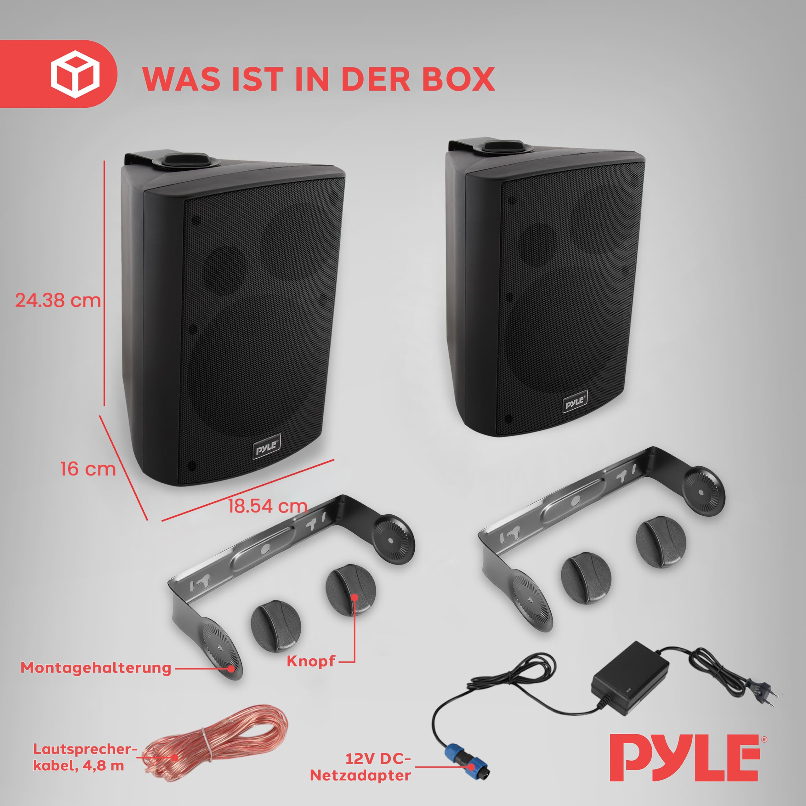 Pyle Musikbox Bluetooth Outdoor Lautsprecher Box Wasserdicht – Marine Speaker Outdoor & Indoor – Box 2-Wege für Außen & Innen, Wand & Theater, Schwarz