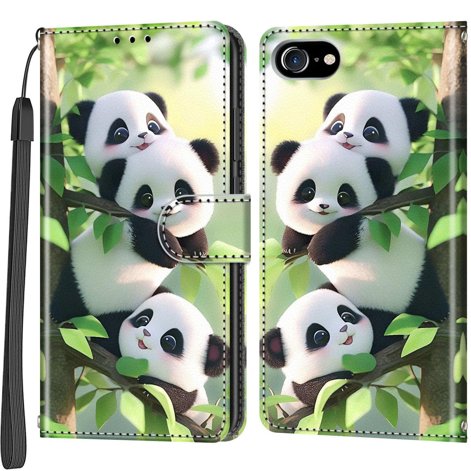 PHINIENLAND Cover per iPhone 7/8 / SE 2020/2022 Case PU Pelle Custodia [ Kickstand] [Chiusura magnetica] [Slot per Schede], Portafoglio Flip Custodia per iPhone SE,Panda
