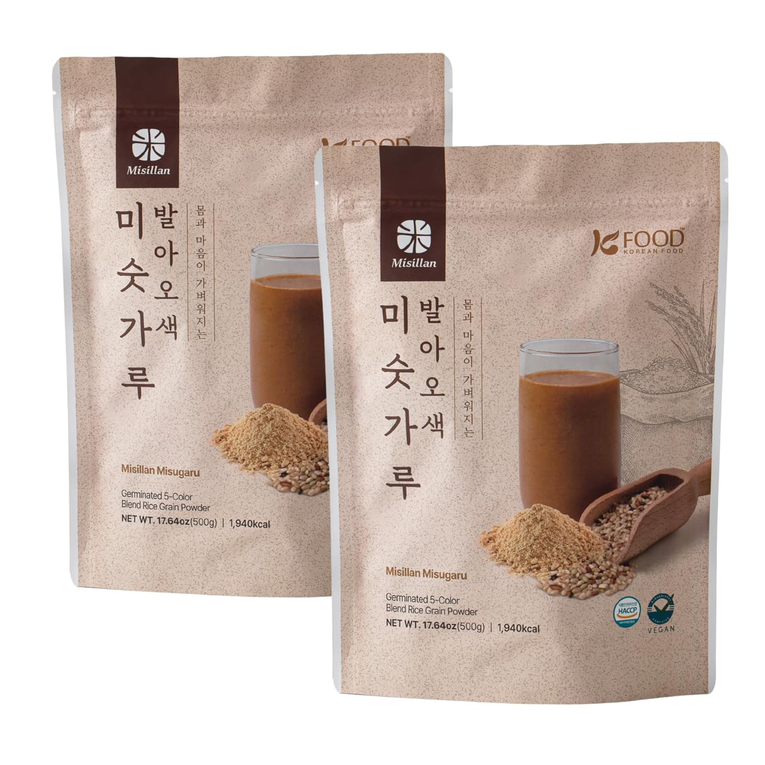 Korean Food Korean Misugaru [2 Pack] - Non-GMO & Vegan Multi-Grain Drink Mix, Sugar-Free Meal Replacement Shake, 35.2 oz Total (500g x 2)