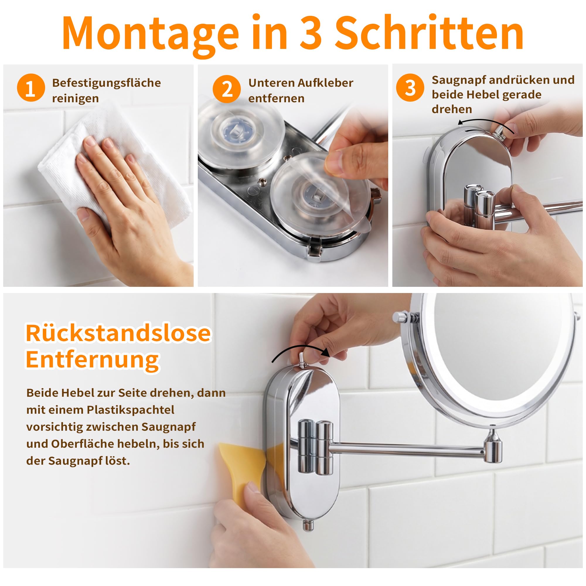 Kosmetikspiegel 30 Fach Vergrößerungsspiegel mit Saugnapf und Beleuchtung