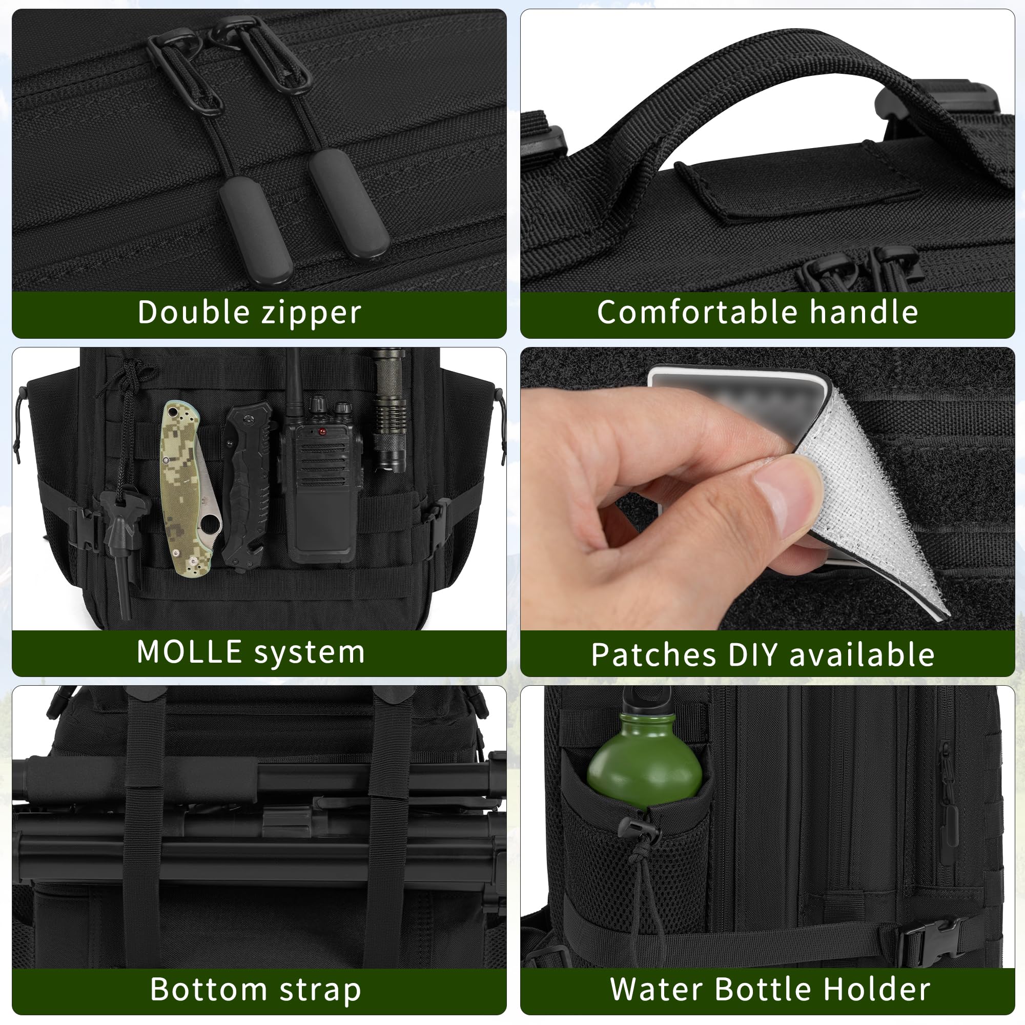 OUUTMEE 50L Sac à Dos Tactique Militaire avec Système Molle, Imperméable, Grande Capacité pour Randonnée Camping Voyages