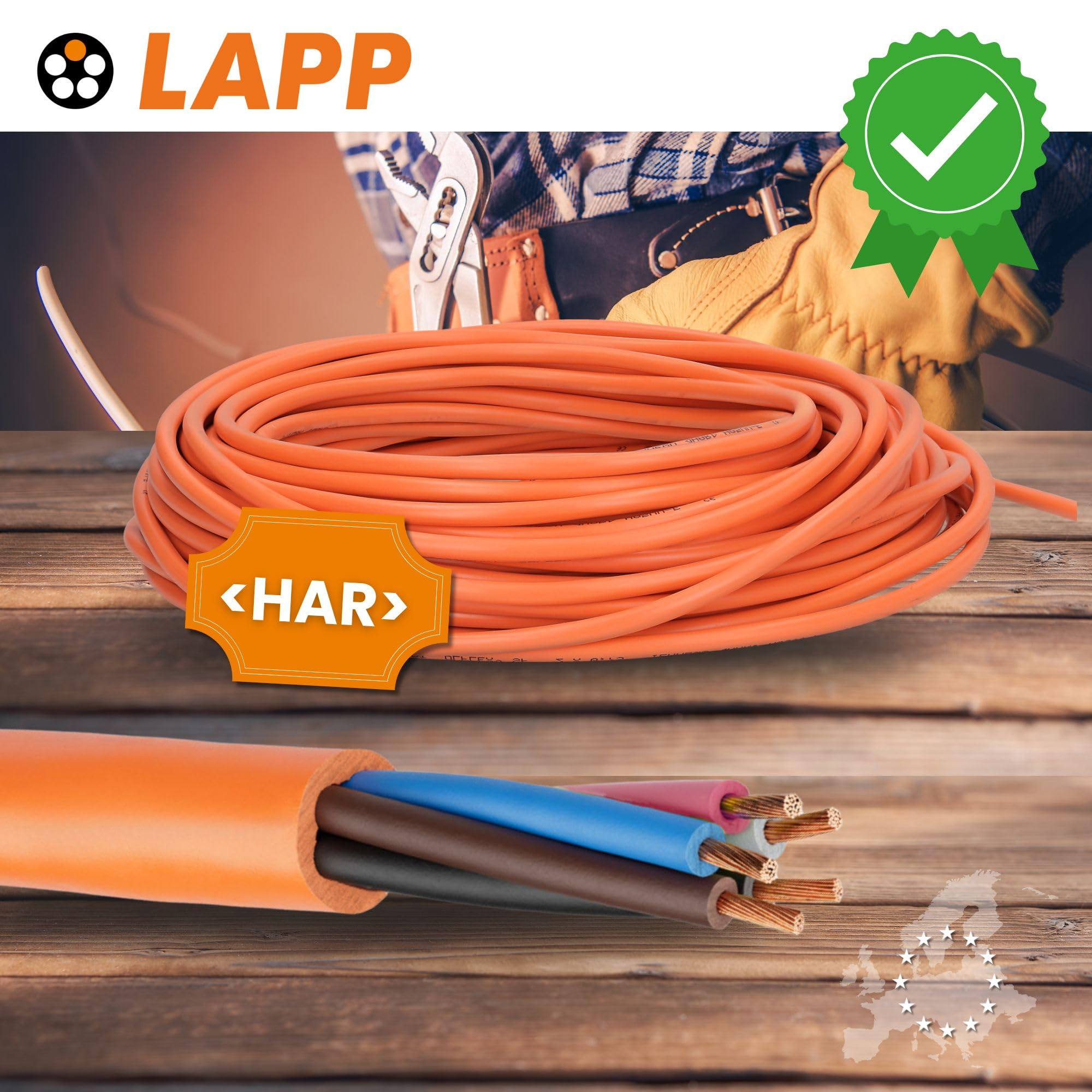 Lapp ÖLFLEX 550 P H07BQ-F 2x1,5 mm² Cavo Alimentazione Arancione | Cavo industriale PUR resistente all'abrasione e olio per cantieri, macchine edili e attrezzi da giardino, 10m