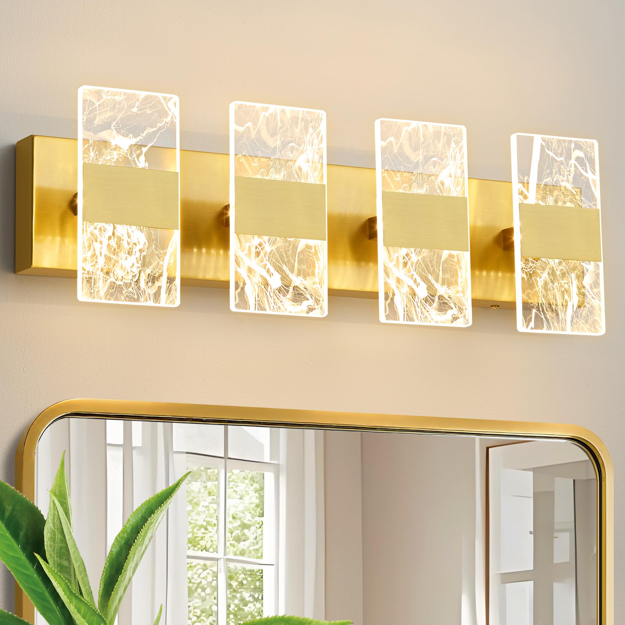 NADOSA Modern LED Bathroom Light Fixtures Dimmable 4-Light Gold Vanity Light, 5CCT Adjustable Lighting Fixture Vanity Lights Over Mirror, Smoked