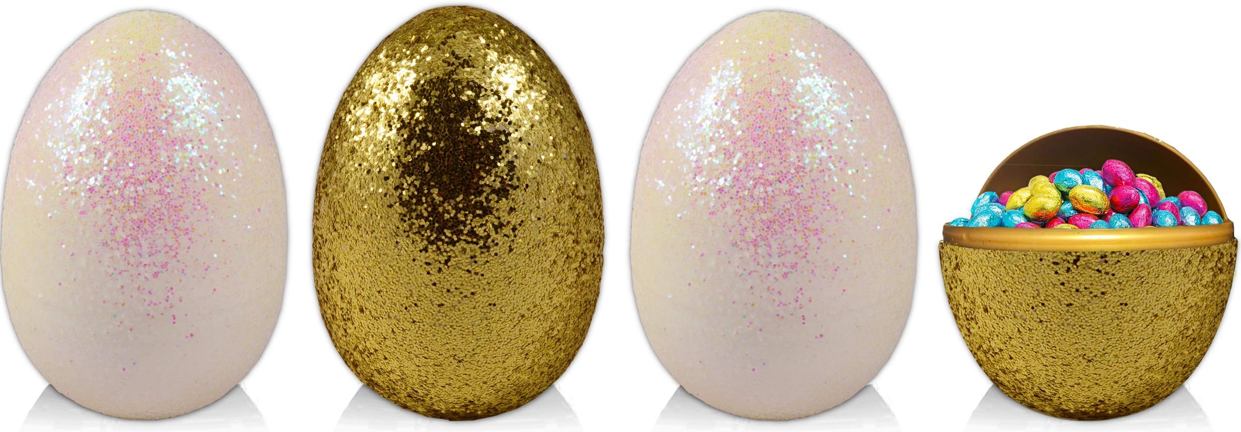 Crenstone Jumbo Glitter Easter Eggs Easter Party Decorations ~ 4 Pack Gold and White 6" Jumbo Easter Eggs (Easter Party Decorations)