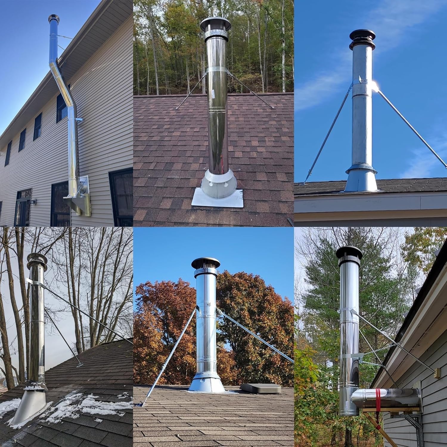 Soporte de tubo de chimenea, soportes de pared universales para estufa de leña, kit de soporte de techo de acero sólido resistente a la intemperie, solución de instalación duradera y fiable