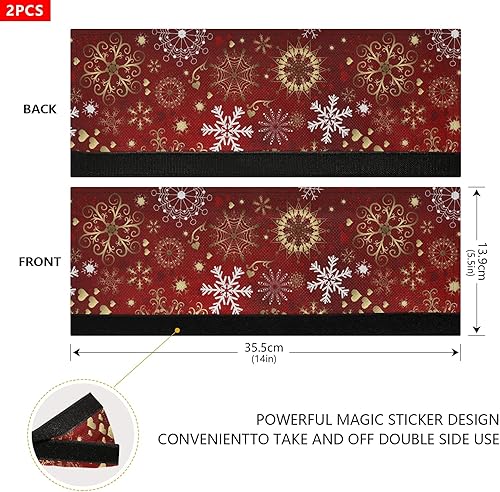 Miniatura 5 de Emelivor Juego de 2 fundas navideñas para manija de puerta de refrigerador, diseño de copos de nieve, color rojo de cocina, manijas de repuesto para