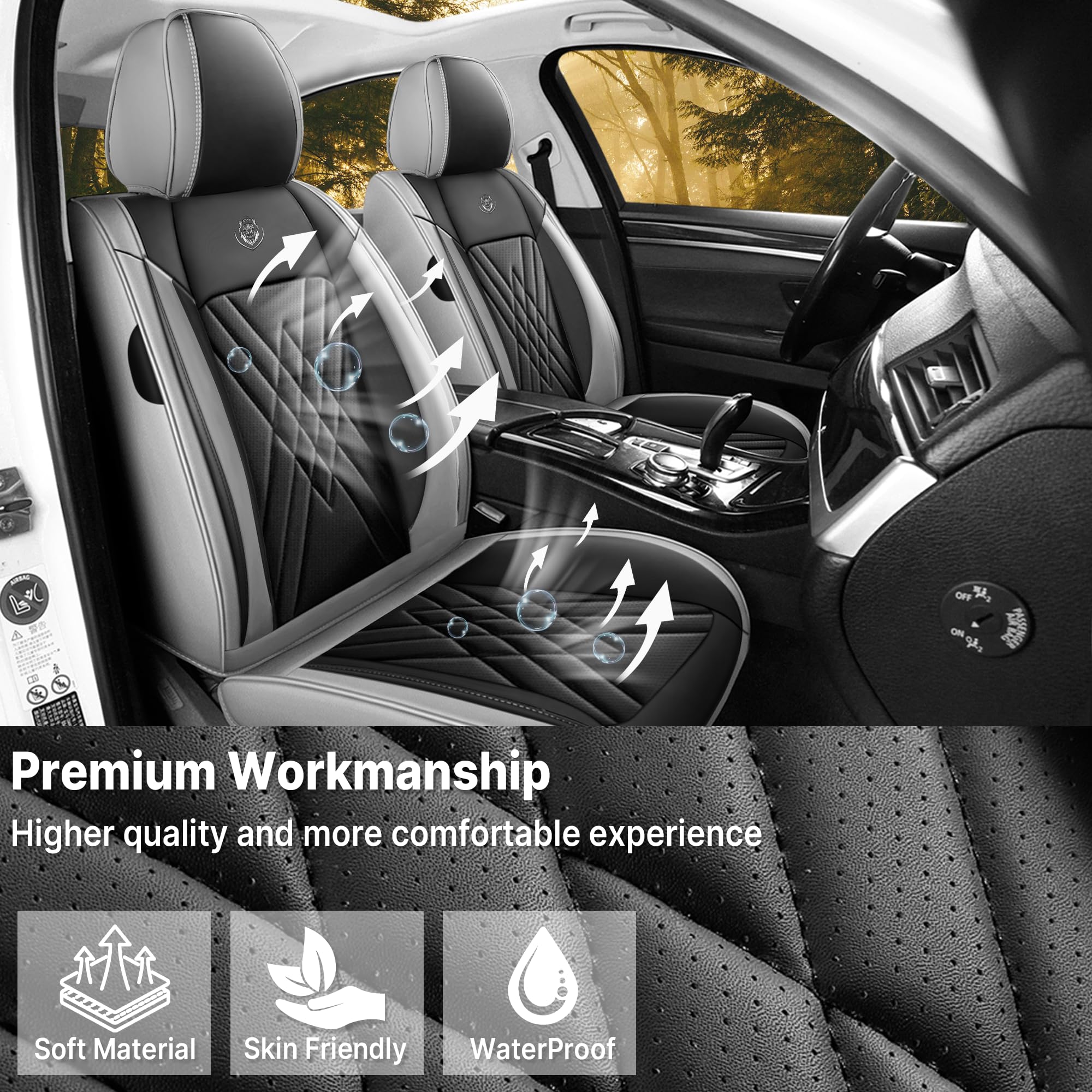 Sijiuhao Leather Seat Covers For Saturn Vue 2003-2010 - Waterproof, Airbag Compatible, Custom Fit (2 Seats, Black & White)