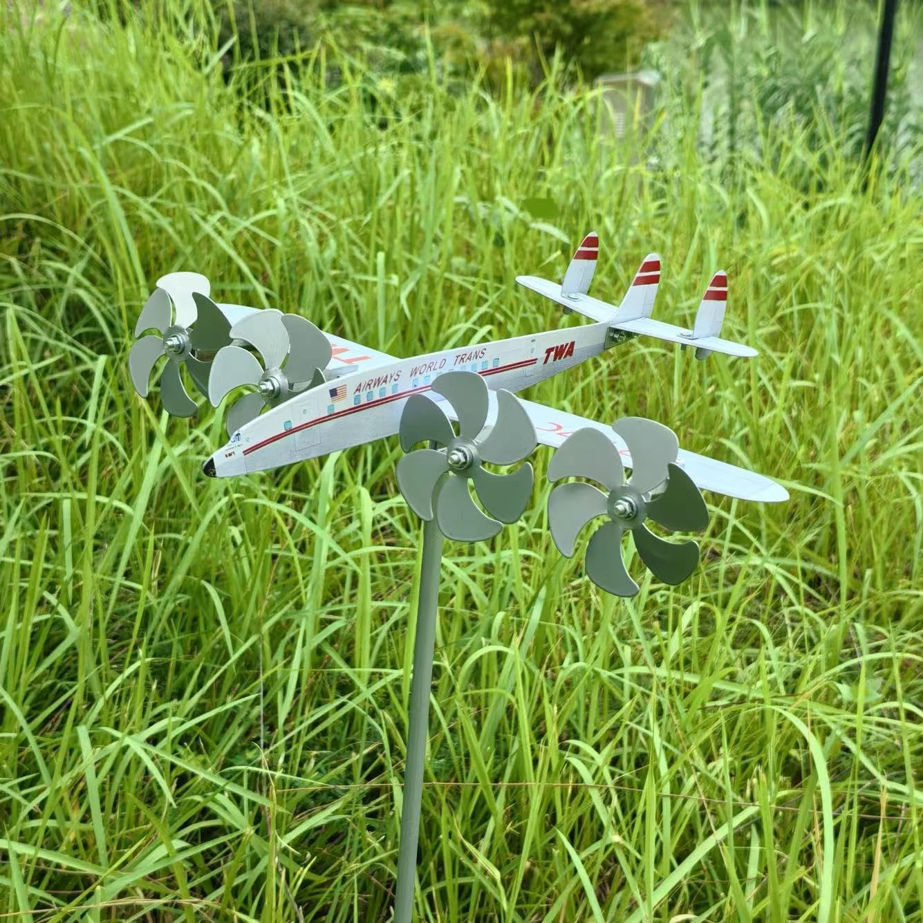 TWA Metal Airplane Weathervane, Unique and Fantastic Metal Windmill Outdoor Use for Patio/Garden/Decorative Decoration, Gifts for Flying Lovers