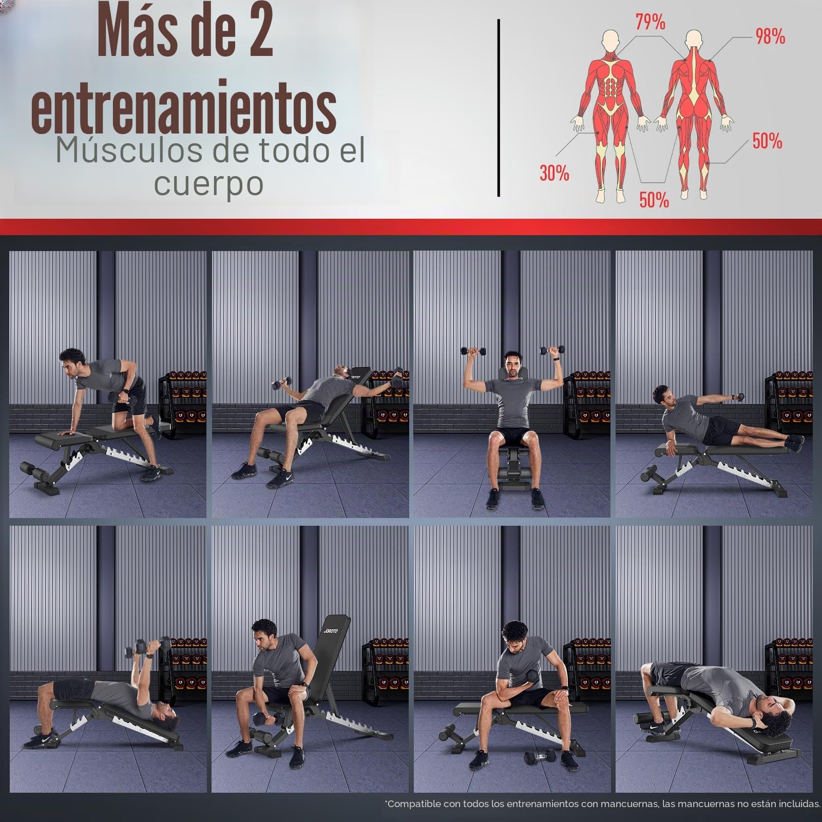 JOROTO MD60 Banco De Pesas Ajustable – Banco De Entrnamiento De Musculación Plegable De Capacidad De 360 kg Para Bench Press De Cuerpo Completo