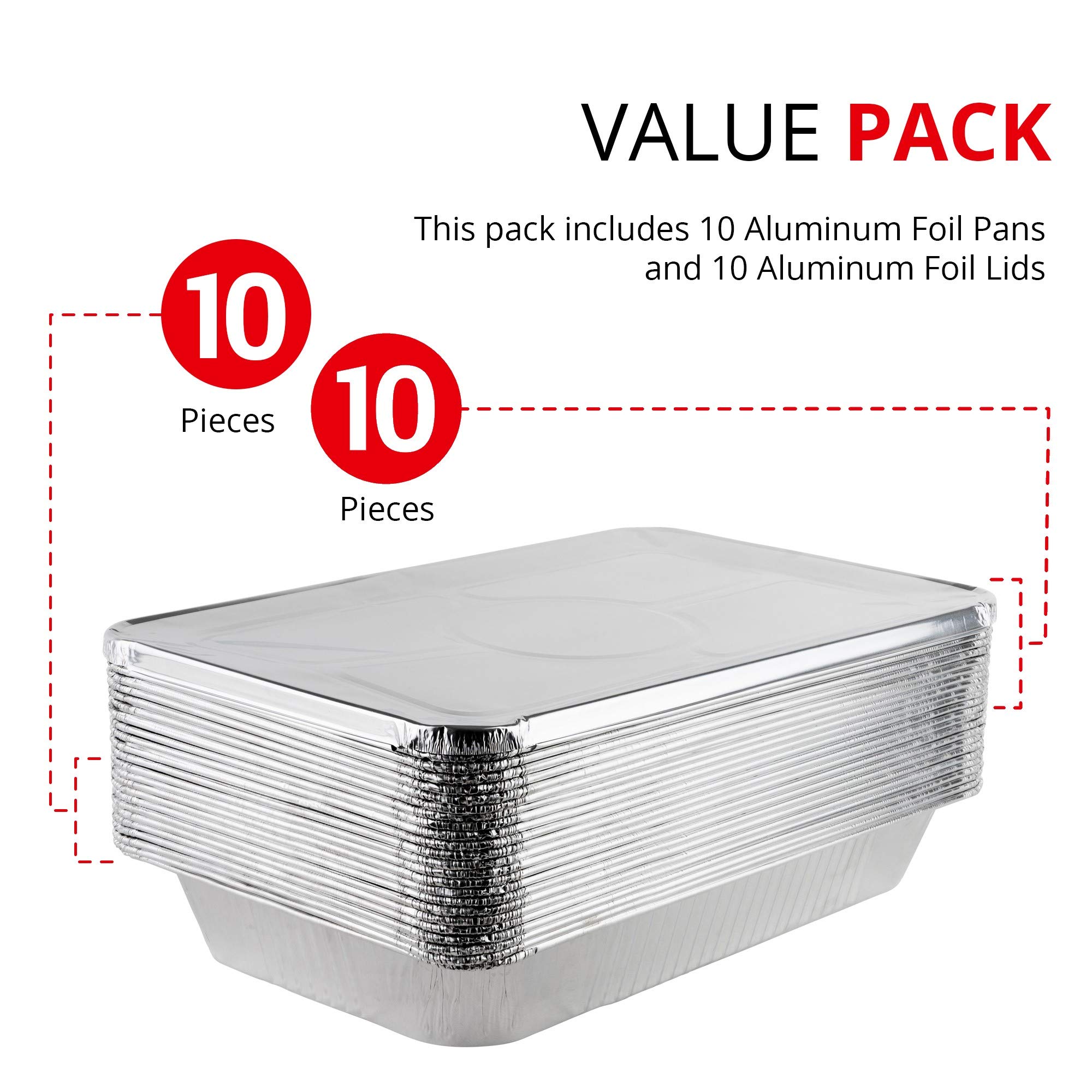 Aluminiowe patelnie z pokrywkami, 21 x 13 jednorazowych patelni do pieczenia z pokrywkami, 10 patelni foliowych i 10 pokrywek foliowych, solidne patelnie gastronomiczne, jednorazowe pojemniki na