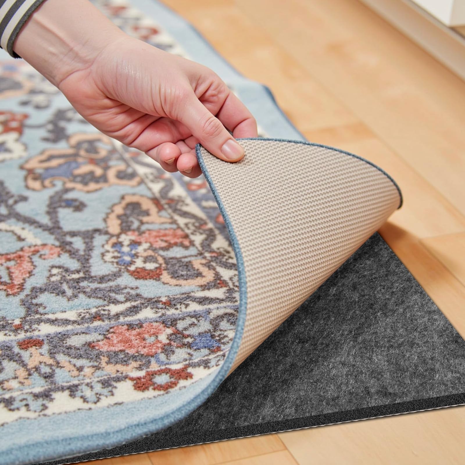 waterproof rug pad, thick 8x10 ft under area rug carpet pad, non slip rug pads for all floors and hardwood floors finishes, keep carpets in place soft and prevent rug from wrinkling or buckling