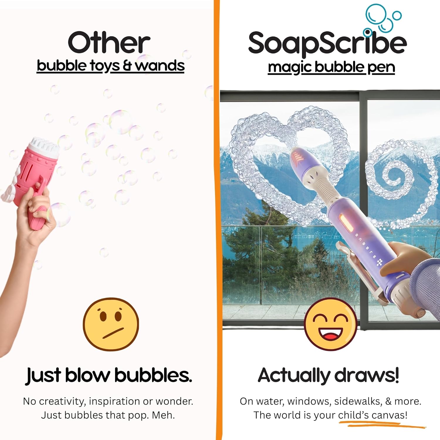 SoapScribe Magic Bubble Pen – Creative Bubble Toy for Kids, Boys & Girls | Fun Bubble Gun Style Wand with 3 Bubble Cartridges | Air, Water, Window Art, Indoor Outdoor Drawing Activity (Purple)