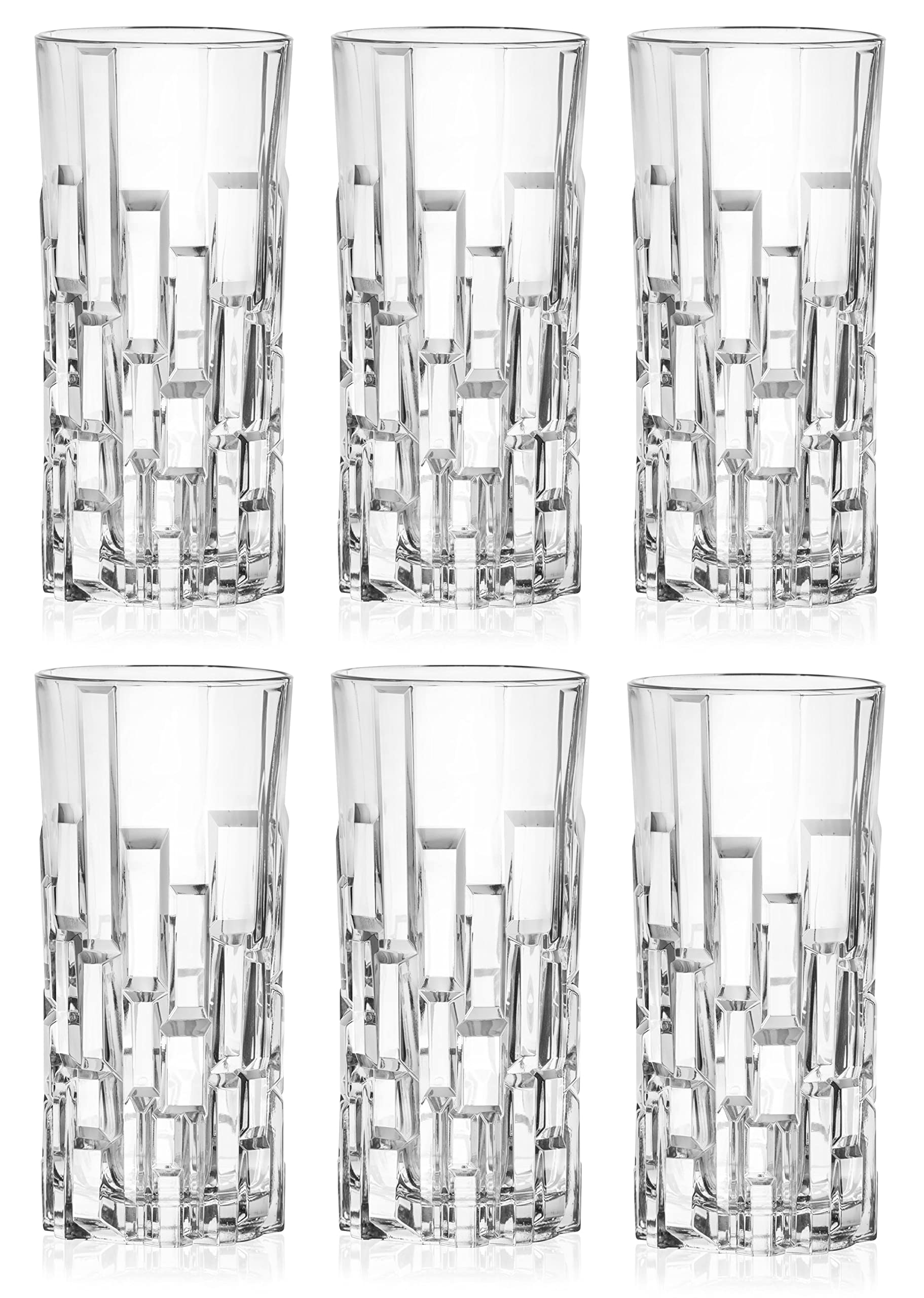 Barski European Crystal Highball Glasses - Dishwasher Safe Glasses for Water Juice Wine Beer Cocktails - Suitable for