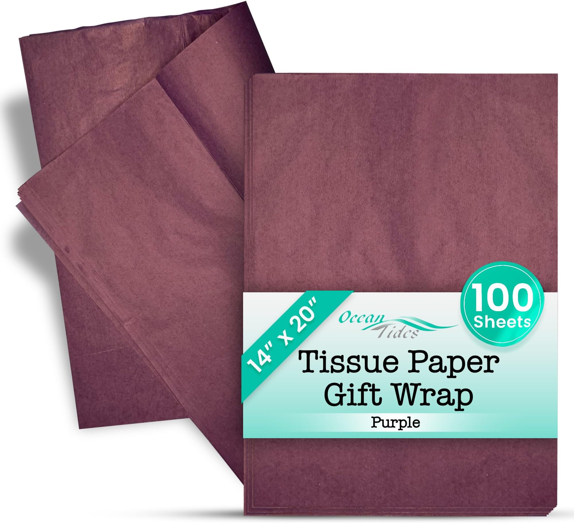 Ocean Tides Premium Wrapping Paper – 100 Sheets (14 x 20 Inches) Colored Tissue Paper for Gift Bags, Birthday Party, Flower Decorations, Mother's Day, Wedding, Crafting & Custom Art Projects - Purple