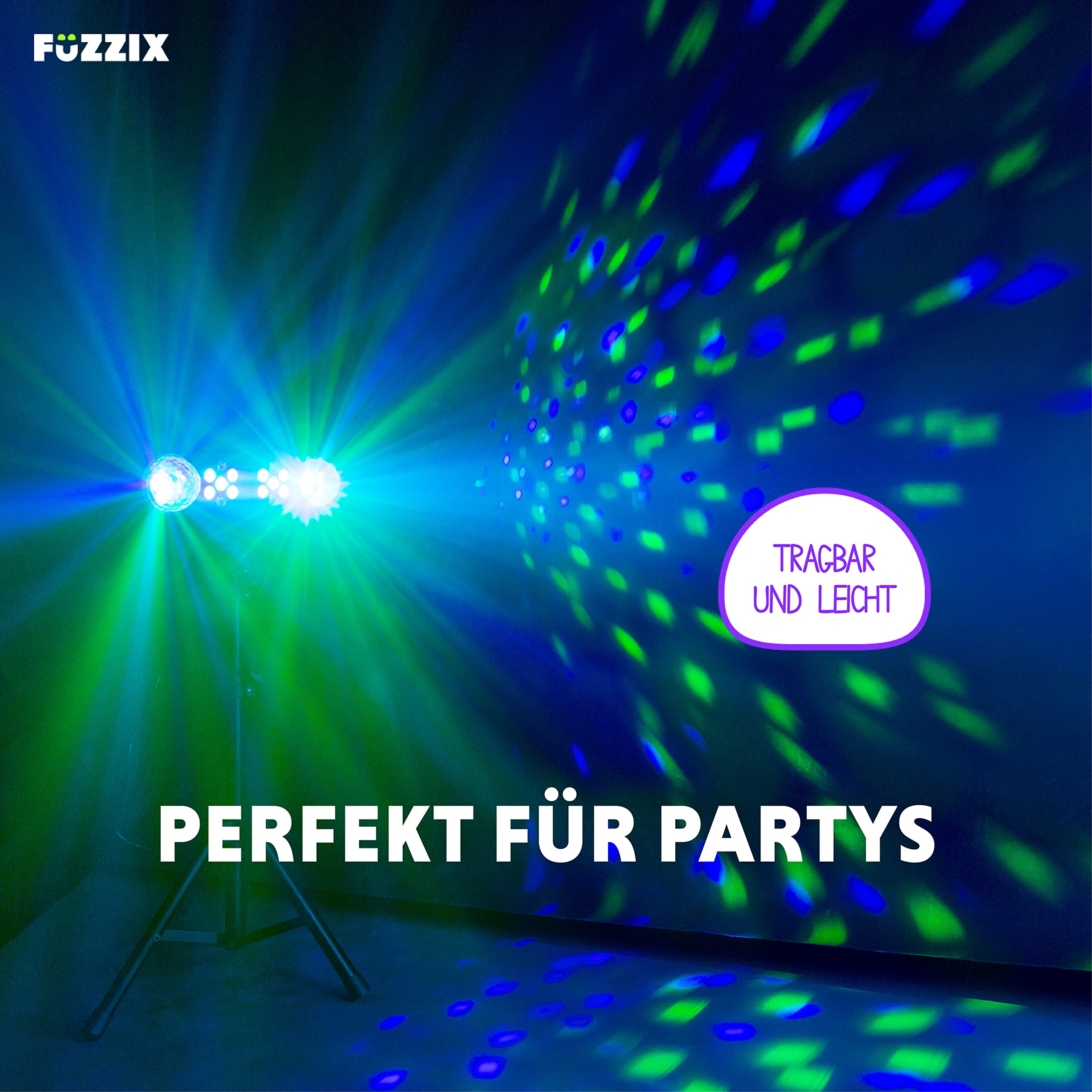 Fuzzix AllStar2 LED Disco Licht mit Fernbedienung, Discokugel und 2x PAR Partylicht Set, DJ Licht Stativ, Lichtorgel Musikgesteuert LED, Discolicht Partylicht, Mobile DJ Lichtanlage, Partybeleuchtung