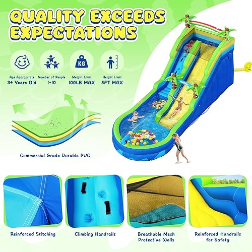 Miniatura 7 de Tobogán acuático de grado comercial para niños y adultos, tobogán acuático inflable gigante con soplador húmedo y seco, combo de PVC duradero,