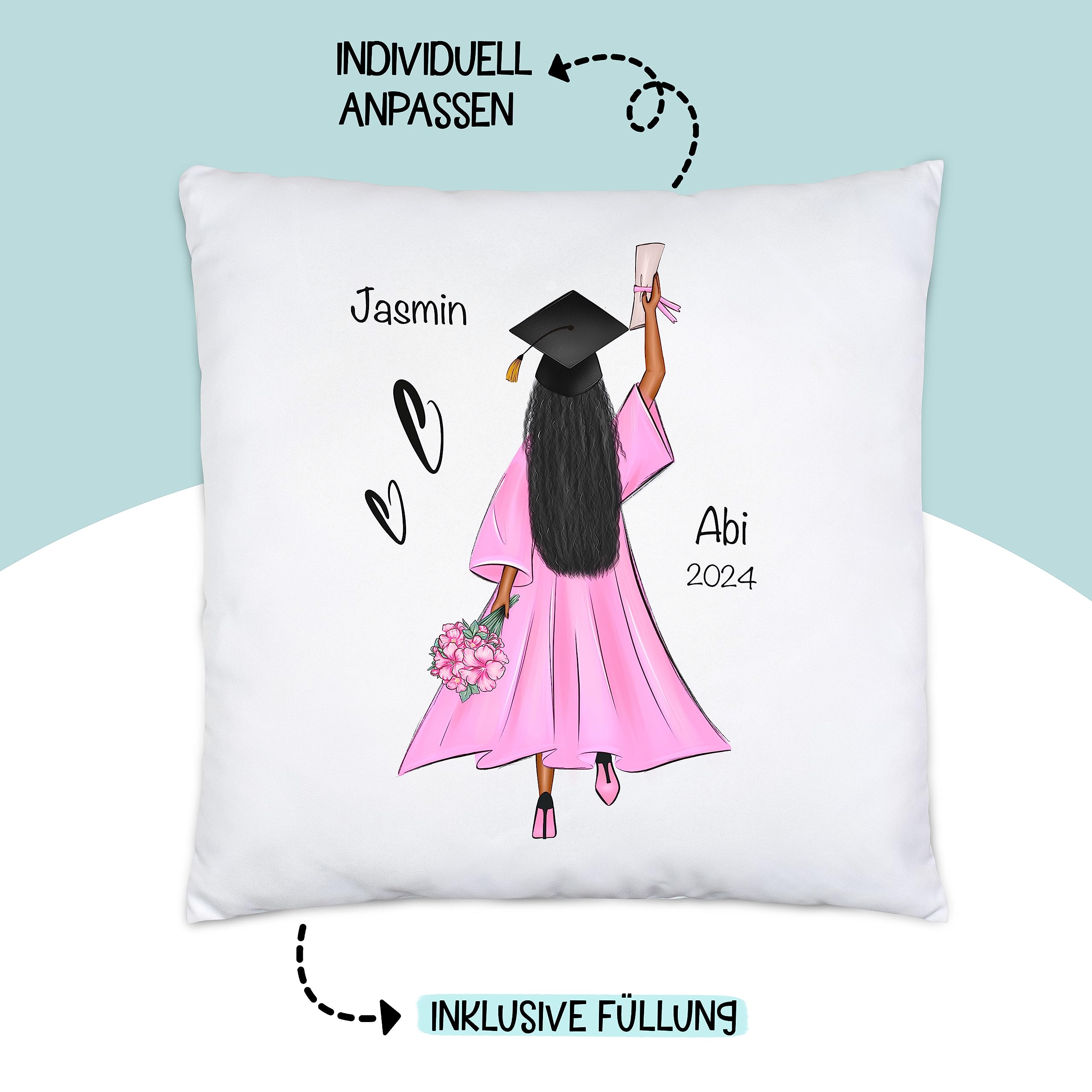 Kiddle-Design Bachelor Master Abitur 2026 Kissen Abschluss Geschenk Personalisiert Name Absolventin Doktor Frauen Damen Schulabschluss Abi