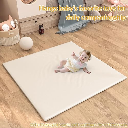 Miniatura 5 de Tapete de juego acolchado para bebé, de cuero vegano suave con alfombrilla de espuma gruesa, fácil de limpiar, acolchada y 2 lados impermeable,