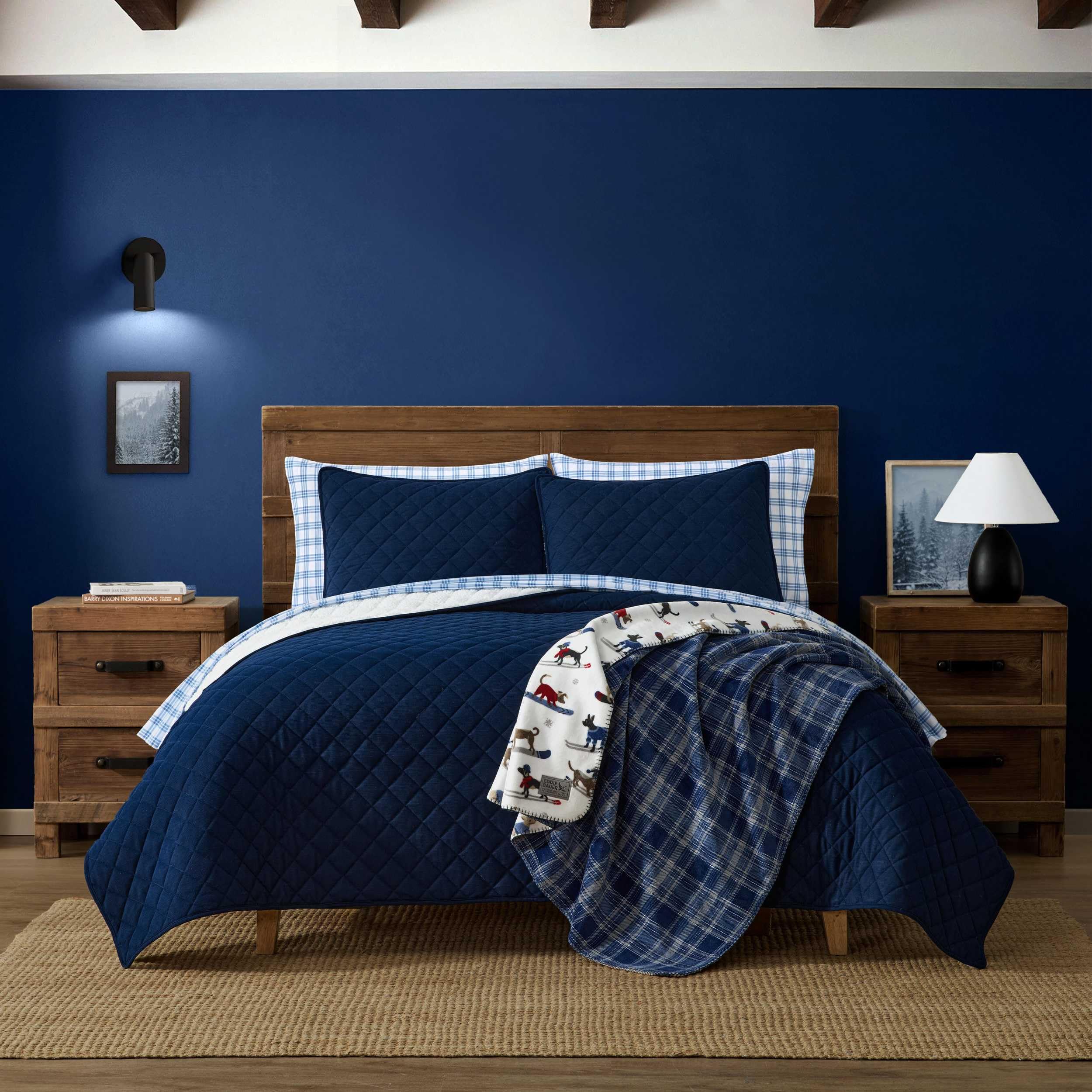 Eddie Bauer - King Quilt Set with Matching Shams, Soft & Reversible Corduroy Bedding, Brantwood Solid Blue