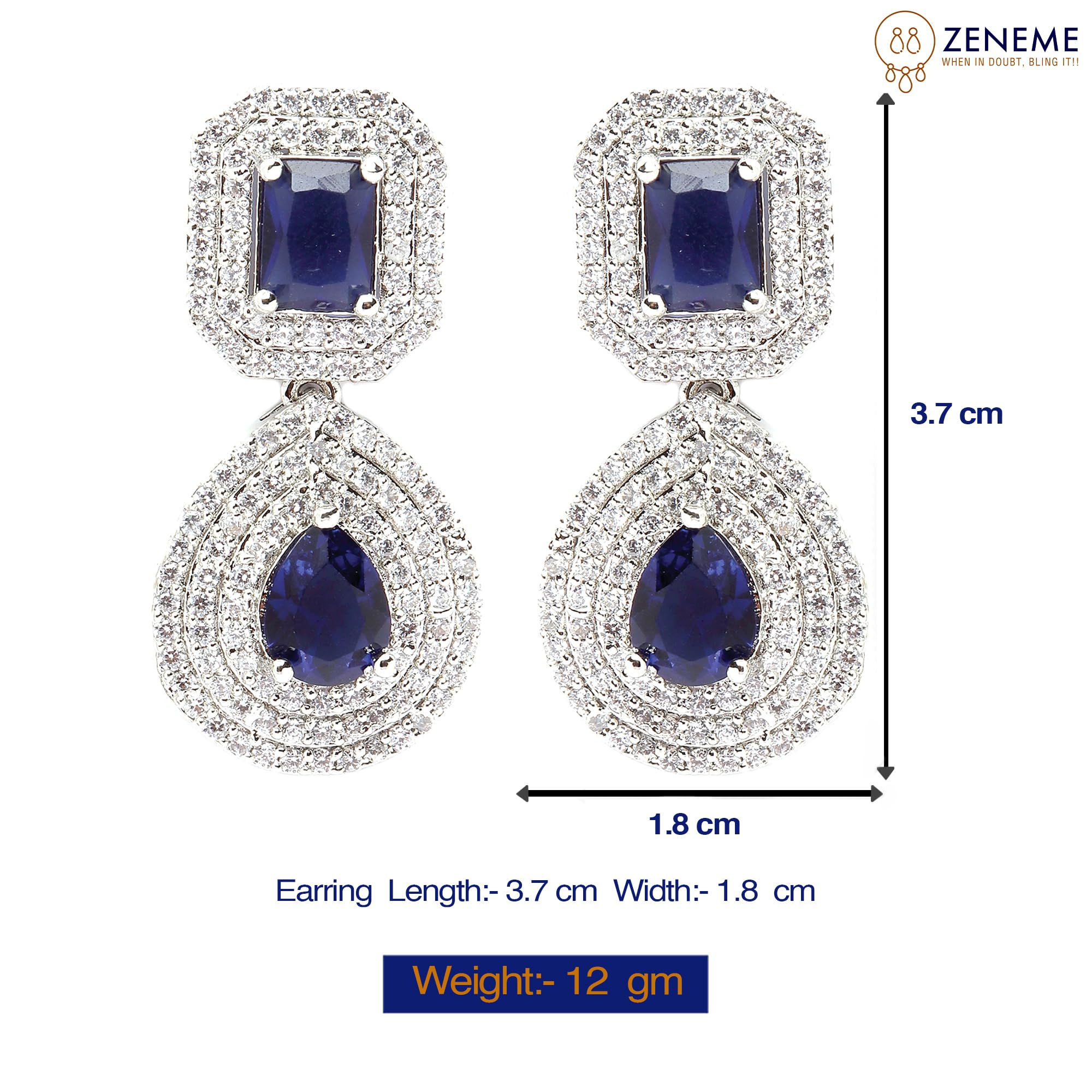 Rhodium-Plated Square & Teardrop Drop Earrings