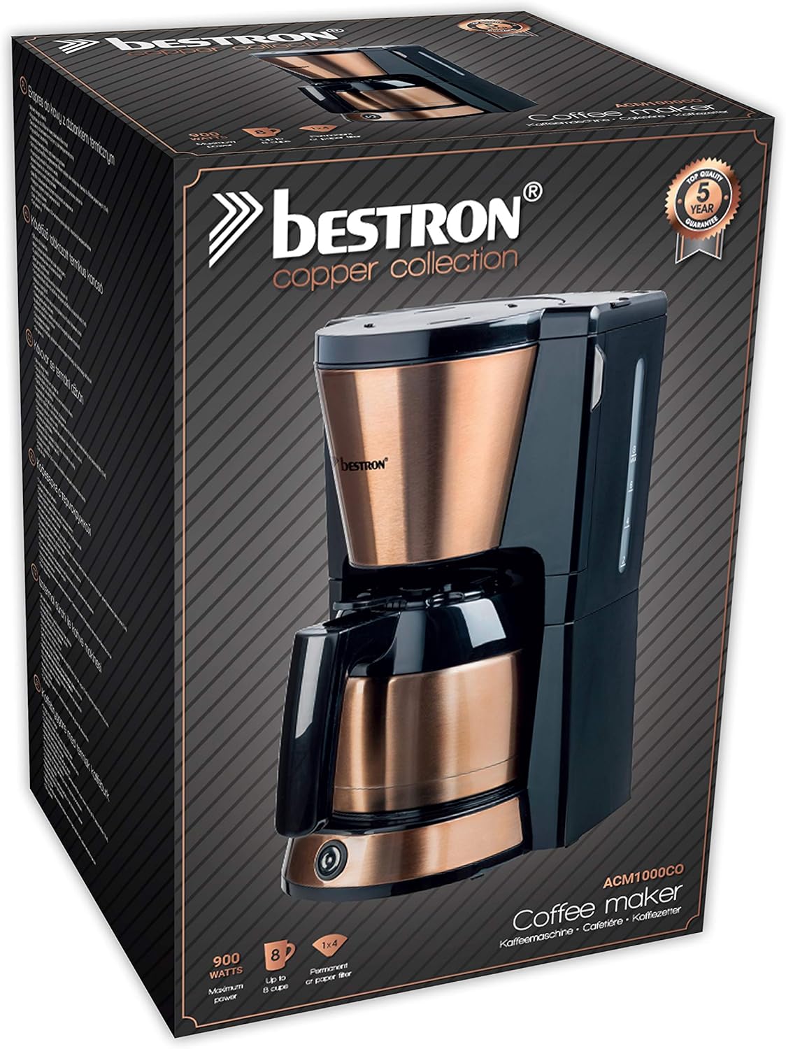 Bestron Copper Collection Macchina caffè a Filtro, 900 W, 1 Liter, plastica Bestron Copper Collection Macchina caffè a Filtro, 900 W, 1 Liter, plastica