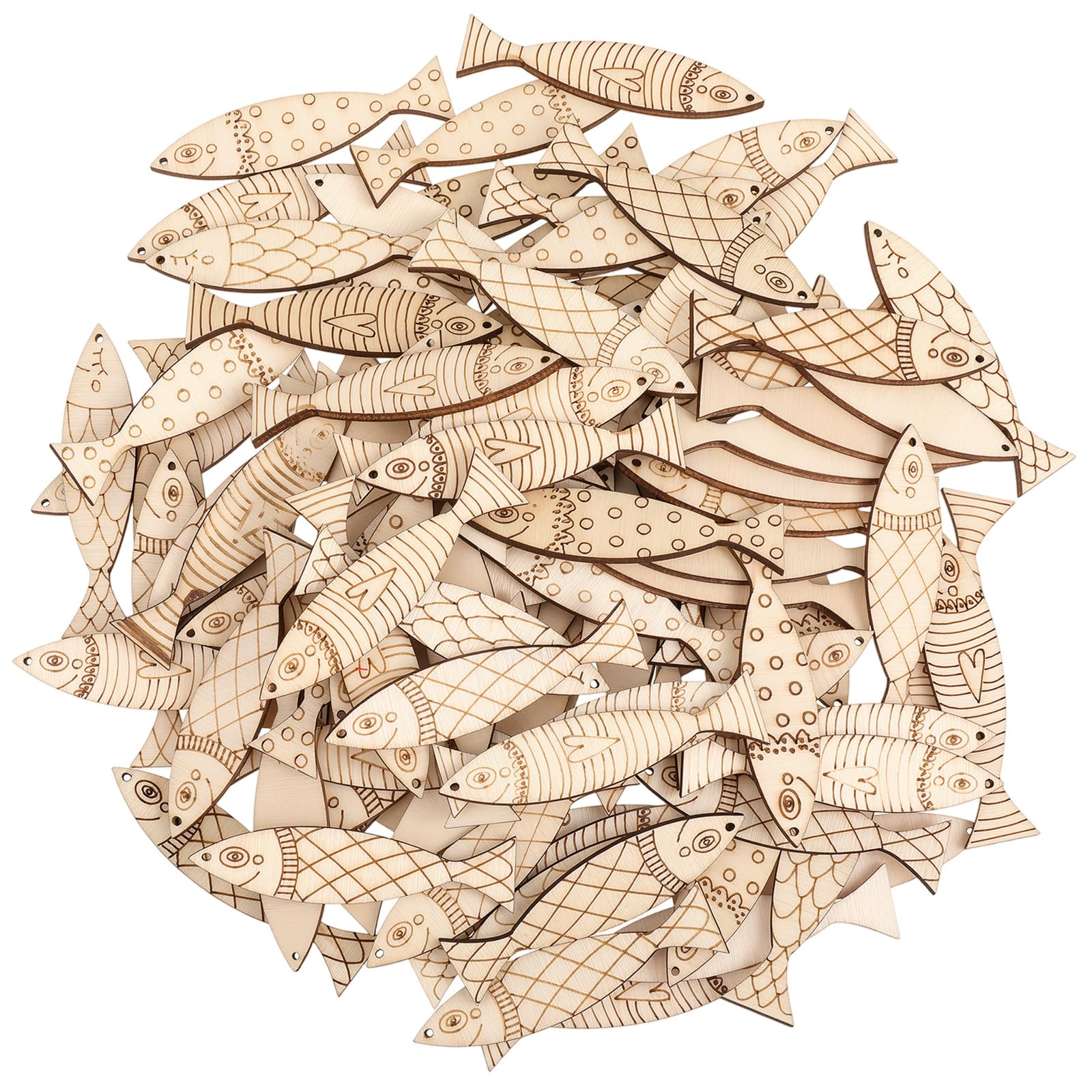 Azefnuhk 100PCS Wooden Fish Cutouts for Crafts, Unfinished Wood Crafts Fish Shaped Wood Cutouts, Blank Wooden Crafts to Paint DIY Sea Animal Hanging Ornaments for Home Decor
