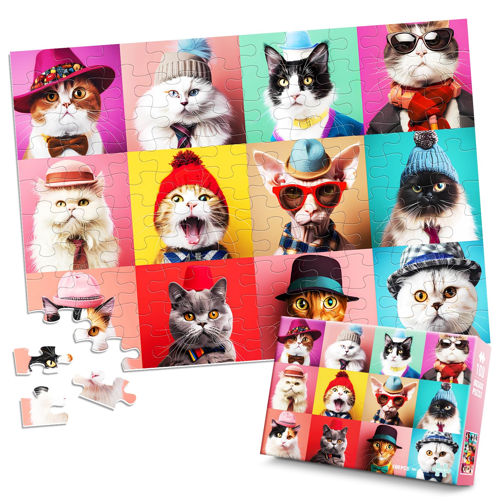 100 Piece Puzzles for Kids Ages 4-10 - Different Breeds Cats Jigsaw Puzzles for Seniors and Children - Educational Toys for 4, 5, 6, 7, 8, 9, 10 Year