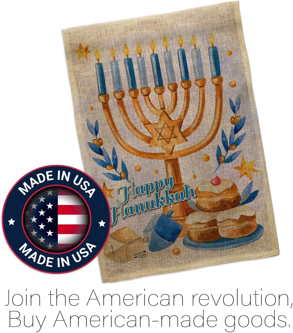 Jewish Festival Garden Flag Set Wall Holder Winter Hanukkah Candle Bonsai Menorah Chanukah David House Decoration Banner Small Yard Gift Double-Sided, 13"x 18.5", Thick Burlap