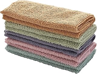 مناشف تنظيف مايكروفايبر عالية الامتصاص وقابلة لإعادة الاستخدام مع نسيج خالي من الوبر مناسبة للمطبخ والسيارة والزجاج وتنظيف الأسطح المتعددة من لوازم، متعددة الألوان، مقاس 30 × 30 سم، 5 قطع