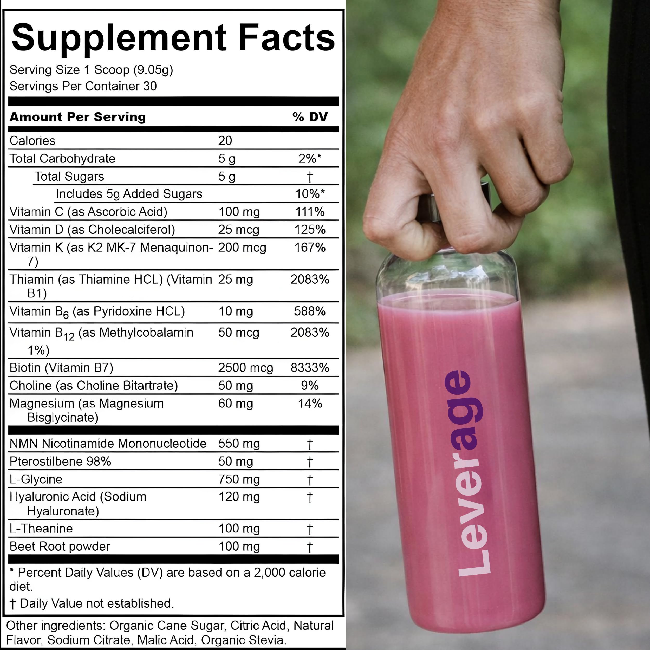 Leverage Mixed Berries Anti–Aging Supplement & Longevity Mix - Daily Wellness Multivitamin Powder with Hyaluronic Acid, L-Glycine & Magnesium for Skin, Energy, Cognitive Function & Joint–30 Servings — Amazon image 3