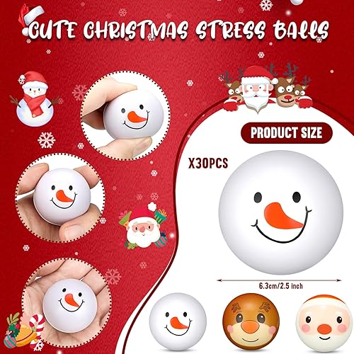 Miniatura 2 de 30 bolas de estrés de Navidad de 2.5 pulgadas, Papá Noel, reno, muñeco de nieve, juguetes para el estrés, bolas de estrés, juguetes de espuma para