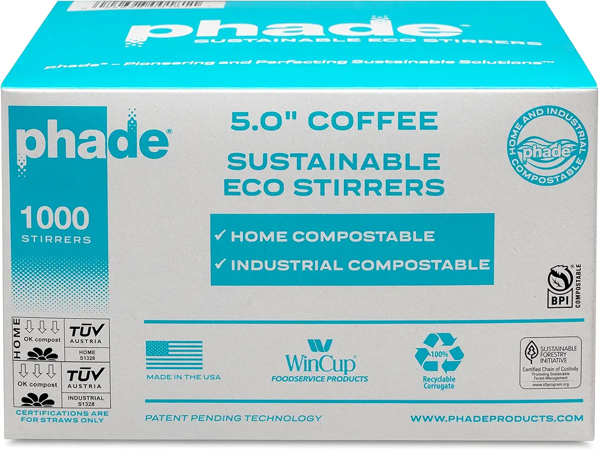 phade Eco-Friendly Cocktail Straws 1,000 Count - Sustainable Marine Biodegradable Compostable Stirrer, 1 Pack