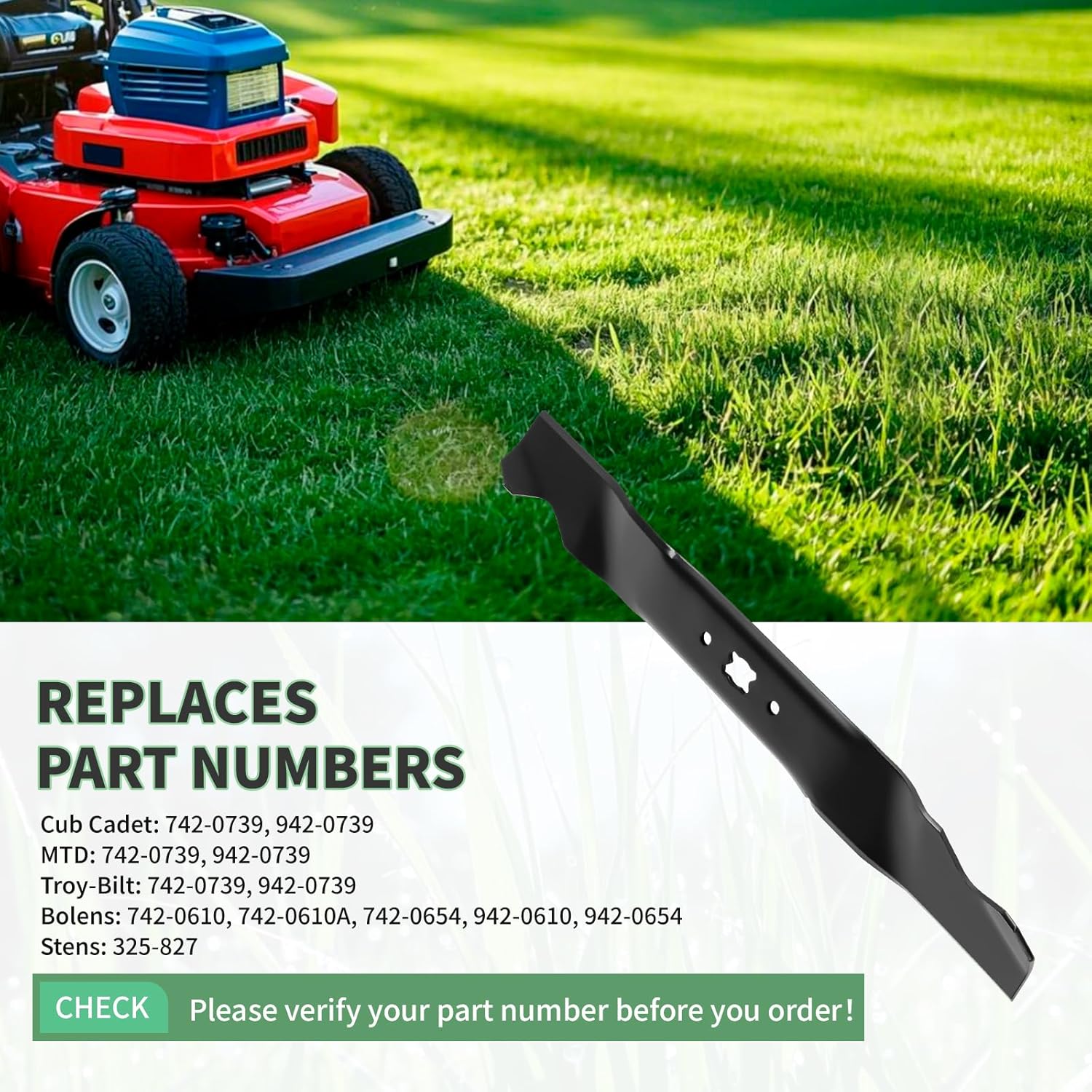 742-0739 Mower Blade Compatible with M TD Cub Cad et Tr oy Bi lt Walk Behind 19 inch Deck, Replaces 942-0739