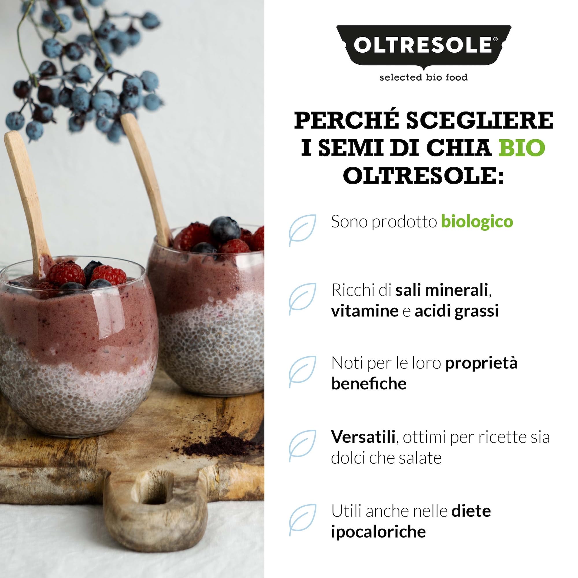 Oltresole | Semi di Chia Biologici - 3 Kg | Semi Chia Bio, Superfood Ricco di Proteine e Fibre, Senza Additivi | Ideali per Muesli, Insalate e Prodotti da Forno | Formato Famiglia