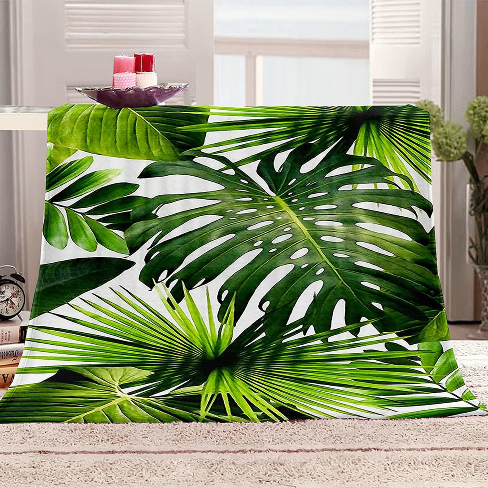 Aeici Couverture Polaire, Couverture en Flanelle Couverture 160x200 cm Feuilles de Bananier Couverture Canapé Hiver Cadeau pour Adultes et Enfants
