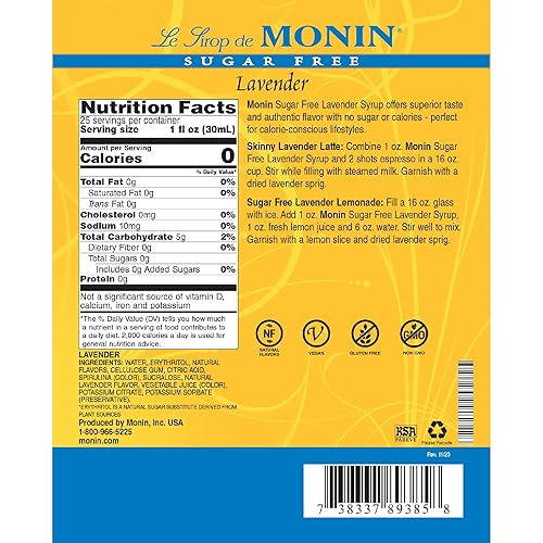 Miniatura 9 de Monin - Jarabe de vainilla sin azúcar sabor a vainilla atrevido ideal para café cócteles y lattes sin gluten sin OMG 254fl oz