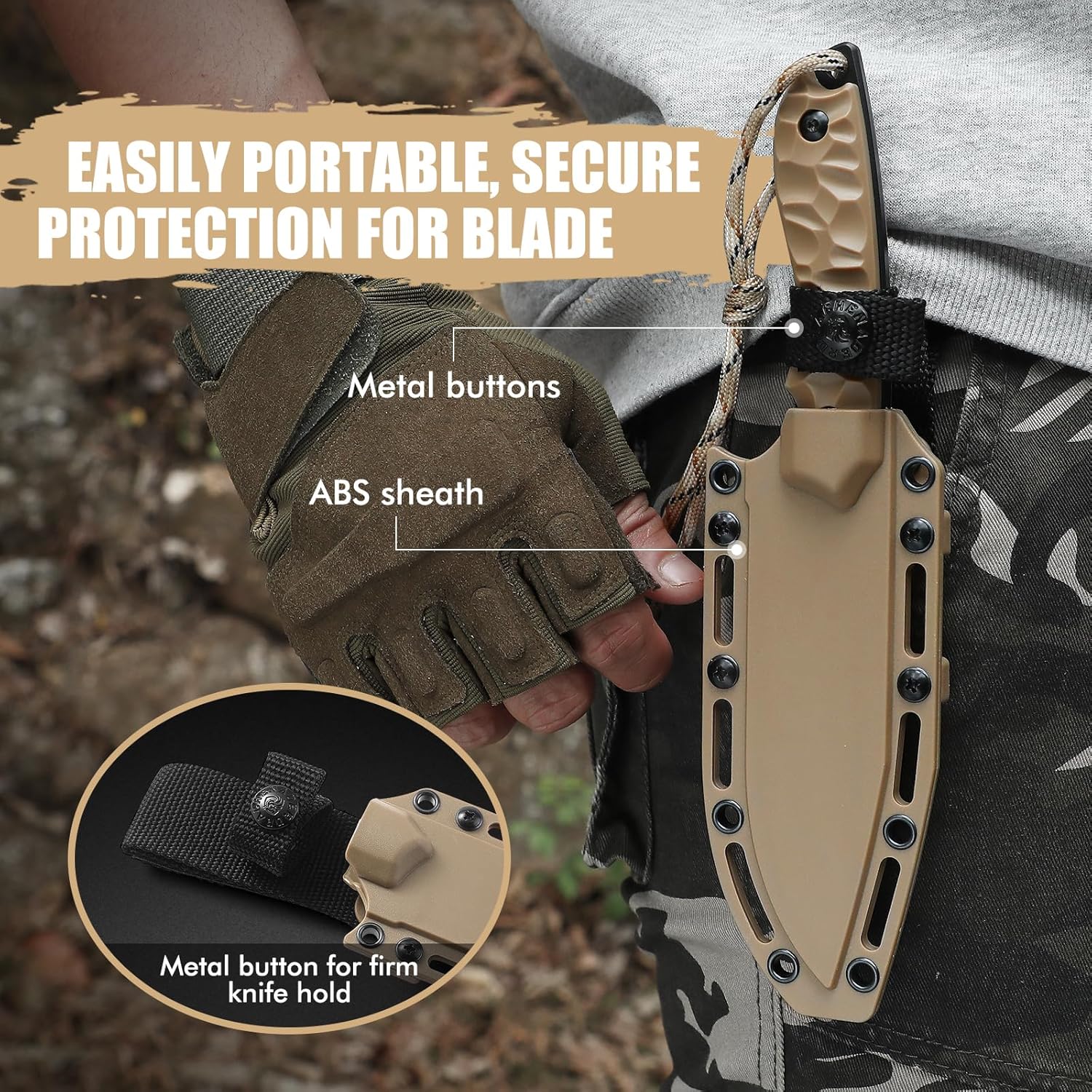 DRACHENADER B-ER-TANTO POINT Fixed Blade Tanto Knife with Sheath, 5cr14mov Steel, 9.29" Tactical Knife for Men with Full Tang Design, Khaki