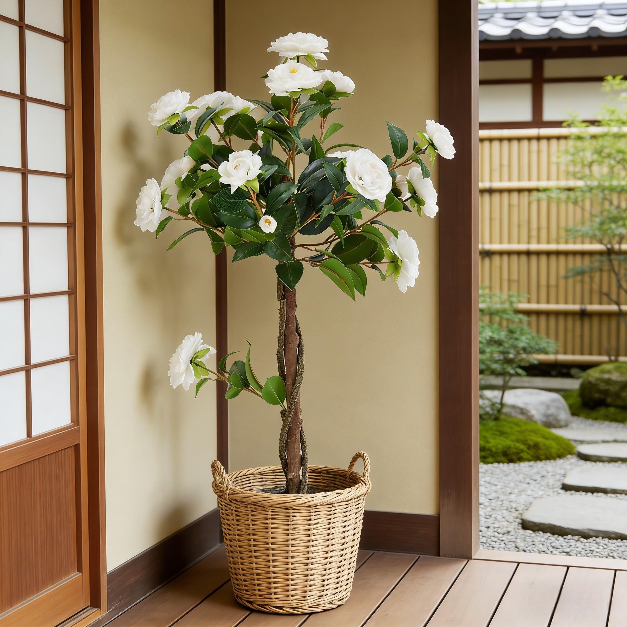 Panana Rose Tree / 1 Pack 3Ft Artificial Plants,Fake 90Cm Tall Artificial Plant Indoor Outdoor With Lifelike Flowers,Faux With Pot For Home Office Indoor Decor ()