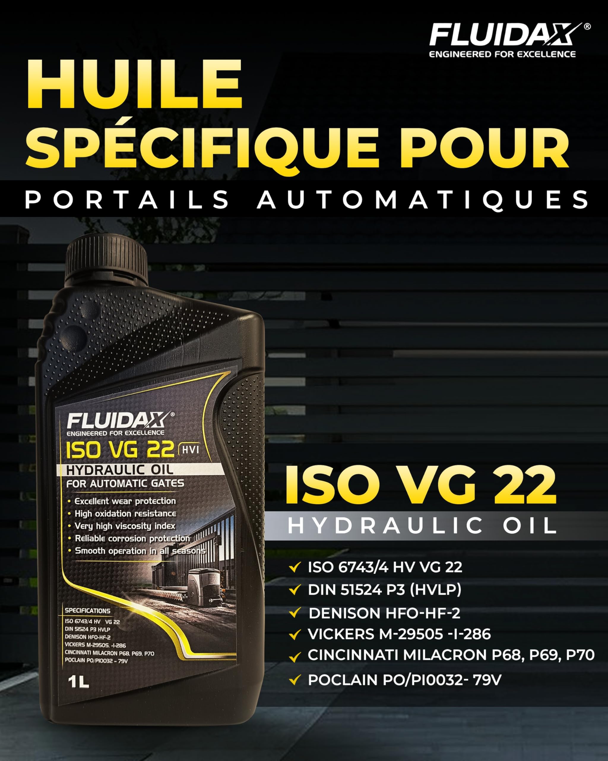 Huile Hydraulique ISO VG 22 HVI 1L – Huile pour Portails Automatiques FAAC, BFT, NICE, CAME, Fadini, Aprimatic – Huile pour Vérins et Centrales Hydrauliques – Qualité Professionnelle