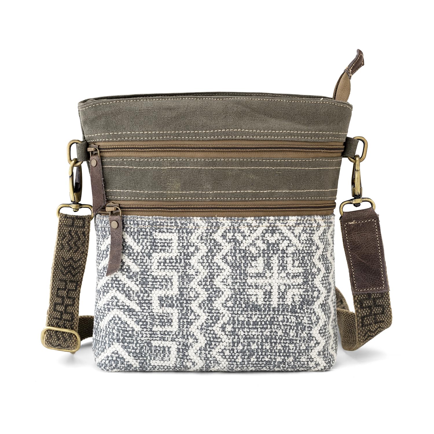 goatter Cotton Dari And Leather Material Messenger Sling Bag For Women, Green Color-picture-51
