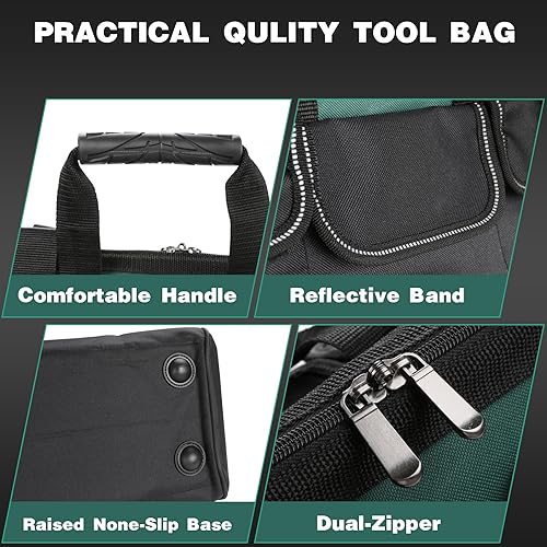 Miniatura 5 de Bolsa de herramientas resistente para hombres, 19 bolsillos de boca ancha, bolsas portátiles para herramientas, organizador de almacenamiento con