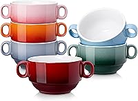Vista 1 de LOVECASA Cuencos de Sopa Multicolor de 12 OZ con Asas, Cuencos Pequeños de Cerámica para Sopa de Cebolla Francesa, Mini Tazas de Sopa Cuencos