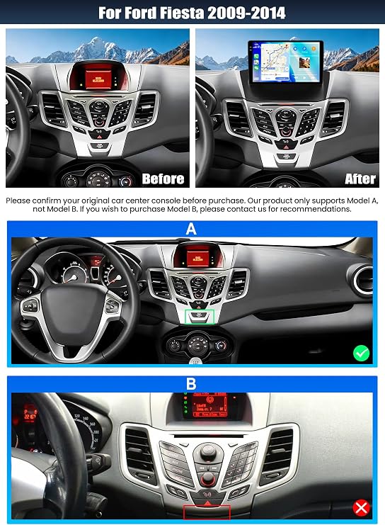[4G+128G] Android 15 Car Radio for Ford Fiesta 2009-2014 with Wireless CarPlay Android Auto,9 inch Touchscreen Ford Fiesta Car Stereo with WiFi,GPS Navigation,Bluetooth,FM/RDS SWC EQ+Backup Camera