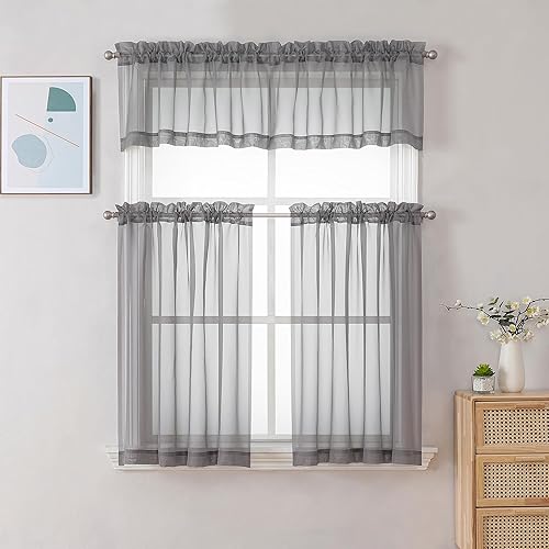 Miniatura 2 de Chyhomenyc Cortinas traslúcidas para cocina, 42 pulgadas de ancho x 24 pulgadas de largo, cortinas pequeñas filtrantes de luz, cortinas cortas para