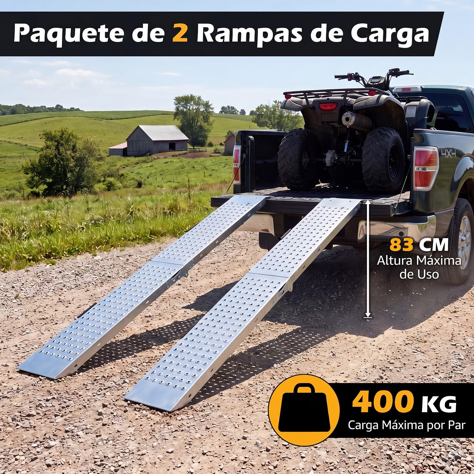COSTWAY Set de 2 Rampas de Carga Plegables, Capacidad 400 kg | Rampa de Acceso con Asas Portátiles, Superficie Antideslizante para Coches, Silla de Ruedas y Remolques, Riel de Elevación
