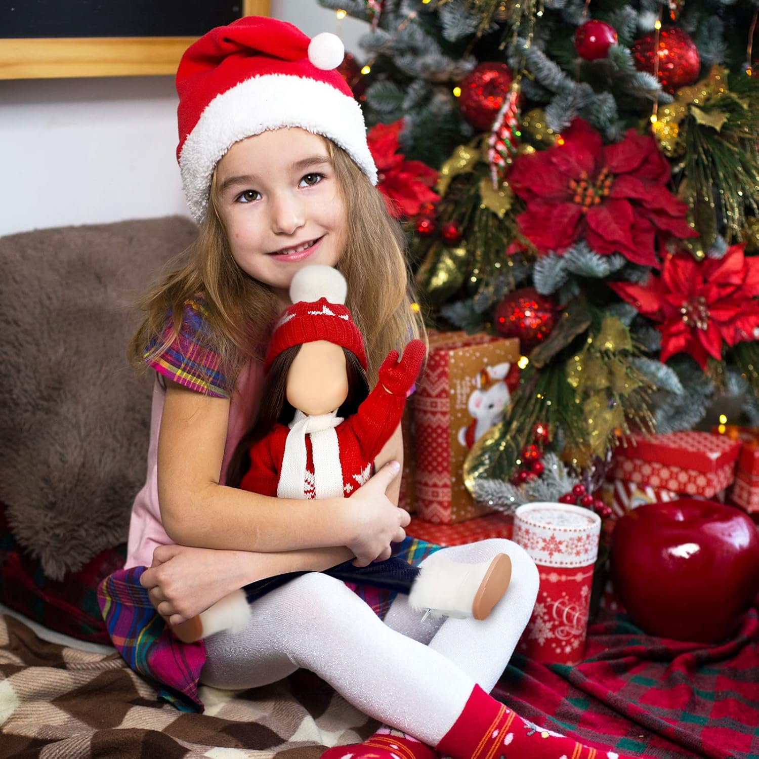 Bencailor 6 Pcs 18 Inch Christmas Doll Clothes and Accessories Winter Outfits Set Sweaters Trousers Hats Shoes Gloves for 18 Inch Doll Gifts(Red White)