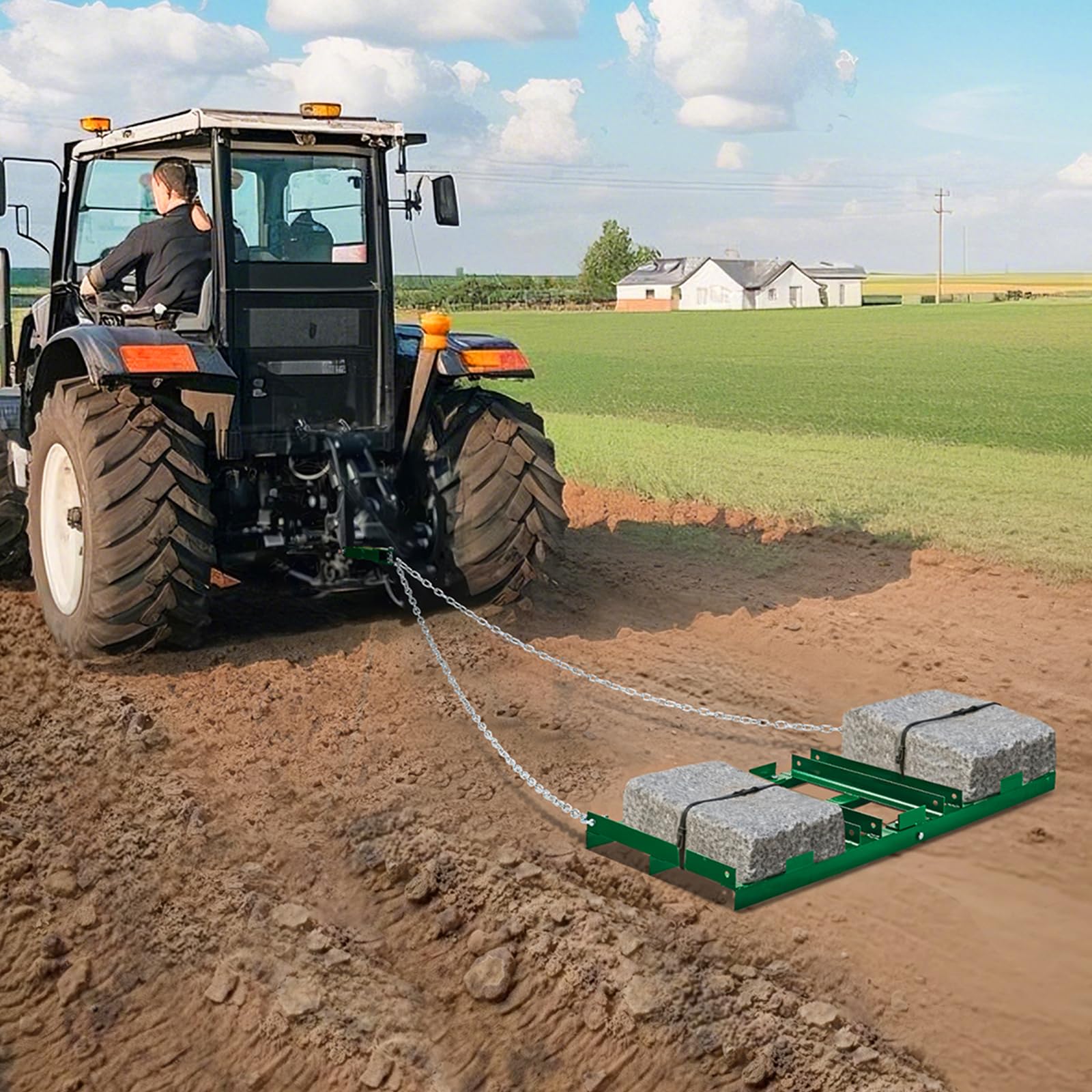VEVOR Rastrillo de Arrastre 122 cm con Cadena de 183 mm Rastrillo para Nivelación de Caminos de Acceso para Vehículos Todo Terreno, UTV, Tractores, Cortacéspedes, Herramienta de Nivelación de Césped